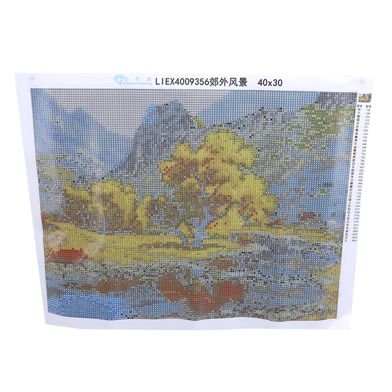 30*40cm 3D Round Diamond Autumn Mountain Tree Creek Diamond Cross Stitch Landscape Tree Diamond Painting