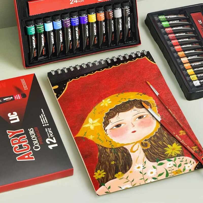 Juego de pinturas acrílicas no tóxicas para niños y adultos, pinturas acrílicas de 24 colores, 12ml, perfectas para pintar en lienzo, madera de roca