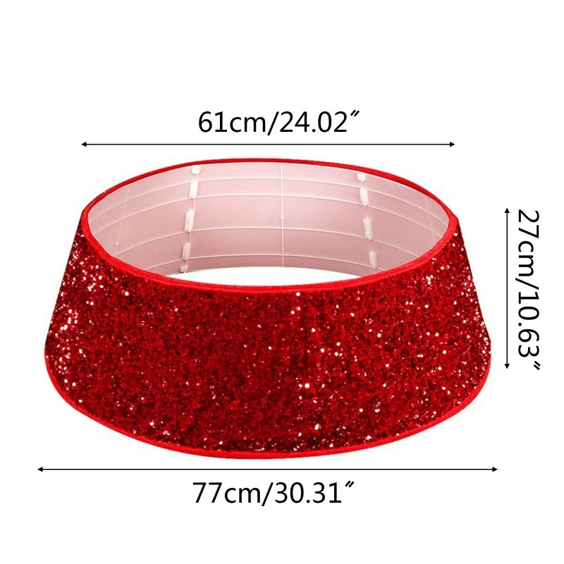 H7ED 30 inch Red Base Sequin Christmas Tree Collar Around Xmas Tree Skirt Home Decor