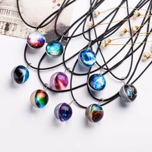 Nebula Ruimte Universe Galaxy Ketting Sterren Glas Bal Hanger Kristal Collares Planet Patroon Lederen Ketting Ketting Voor unisex