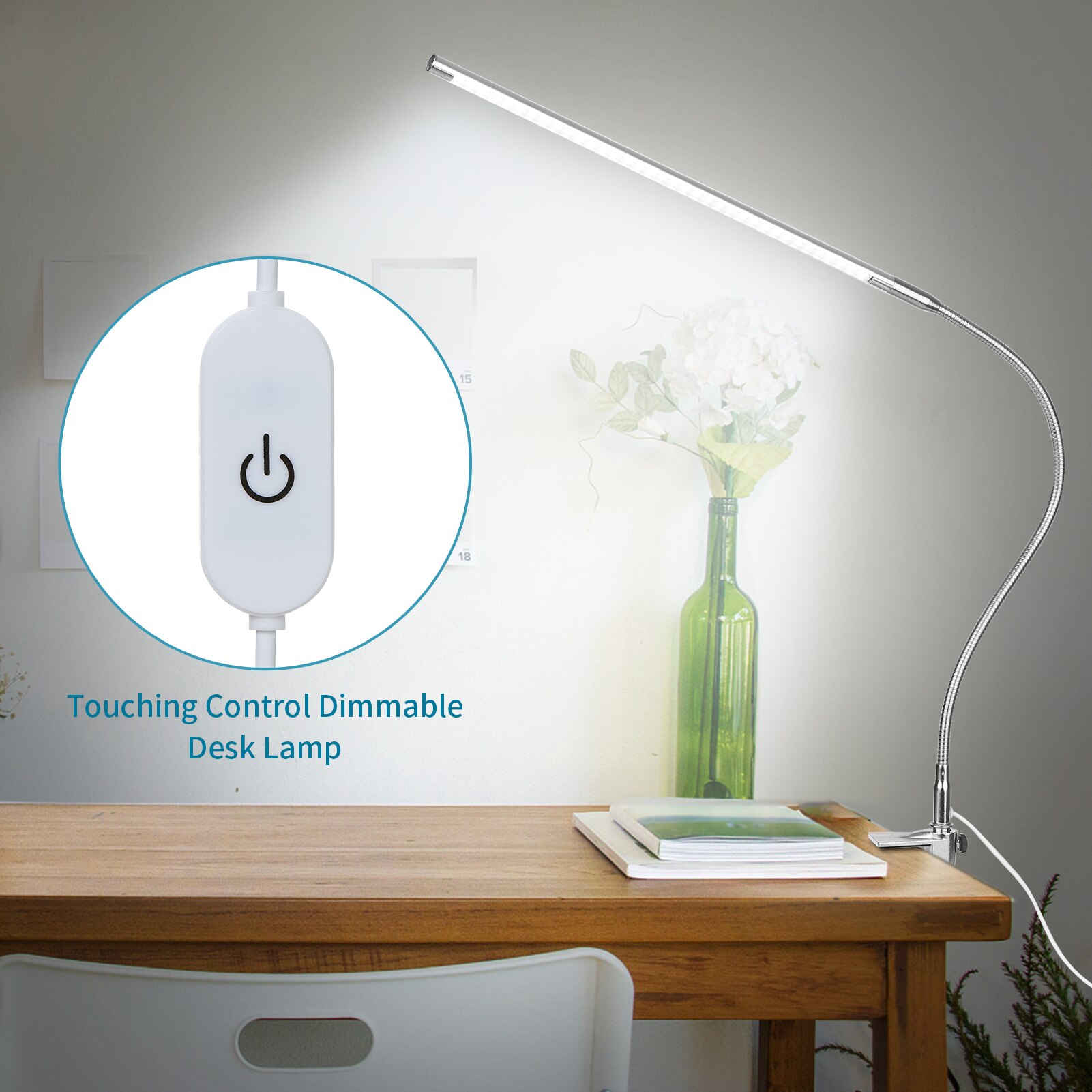 10w usb klipp-på bordlampe lysdioder hvit belysning berøringskontroll dimbare lysdioder leselys til seng sengegavl kontor arbeidsbenk