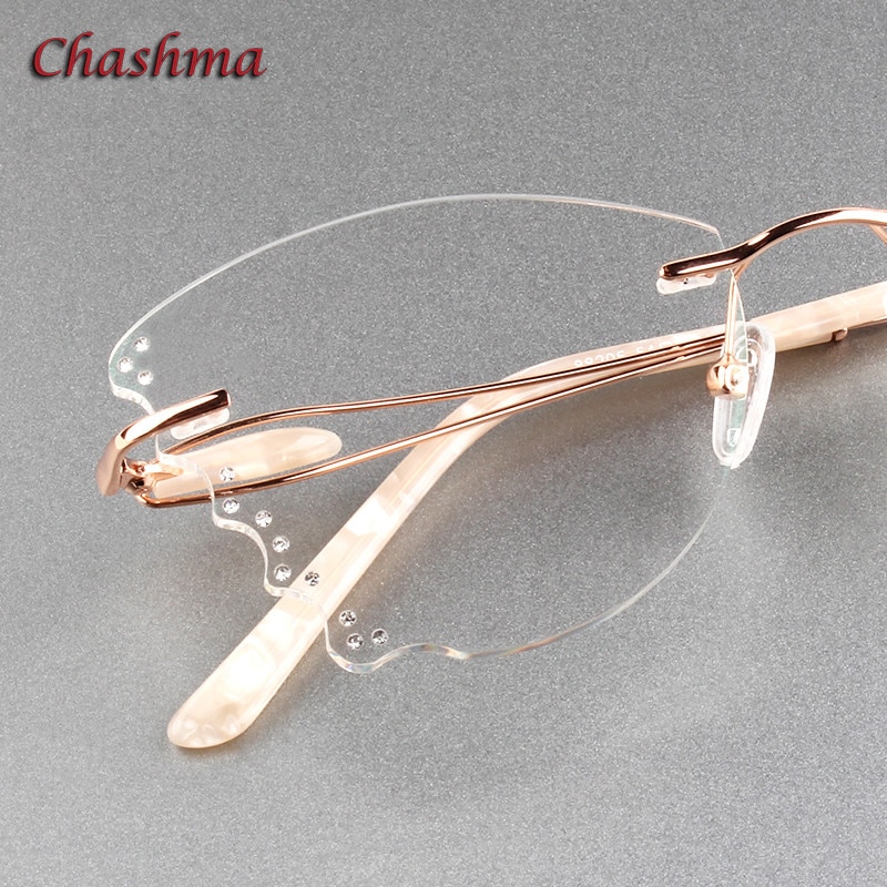 Rhinestone titanium ramme gennemsigtige linser kantløse briller lys ramme kvinder gradient glas recept gradueringsbriller