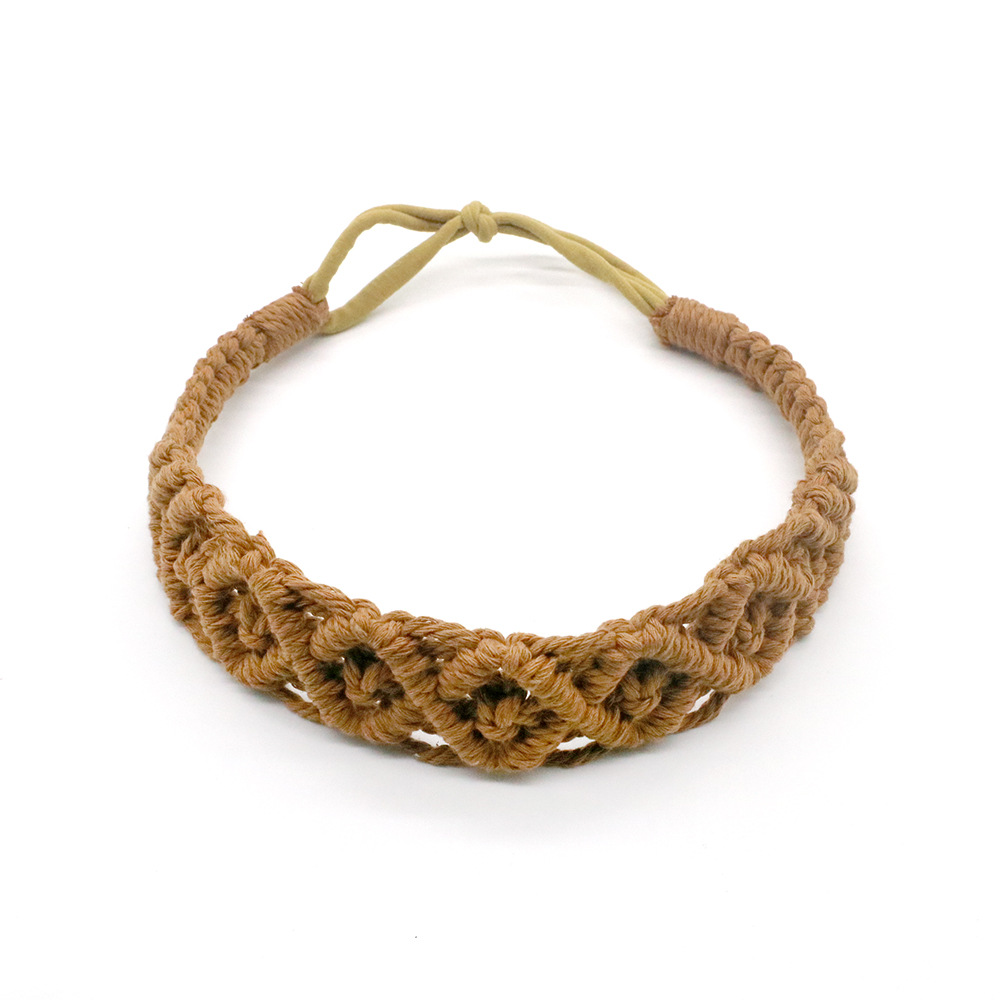 Serre-tête en macramé pour adulte, serre-tête Chic et bohème, accessoires pour cheveux, Turban élastique, couleur unie: COFFEE
