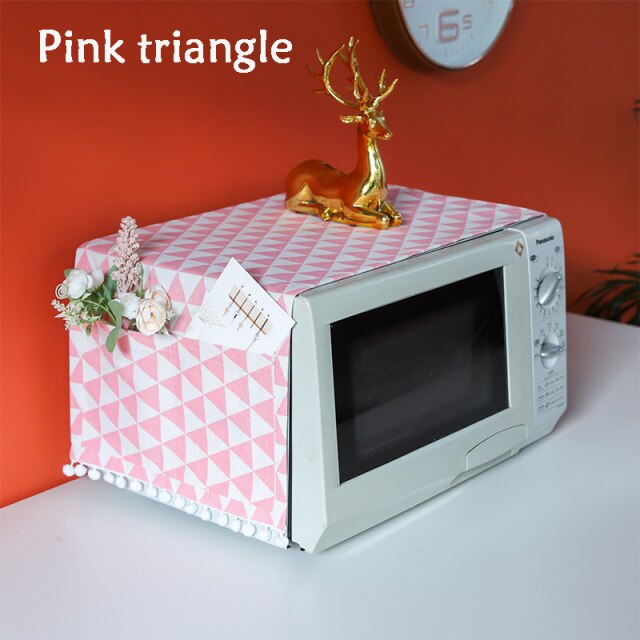 Cotton Linen Fabric Dust Cover Microwave Oven Box Pastoral Style Towel: Pink triangle