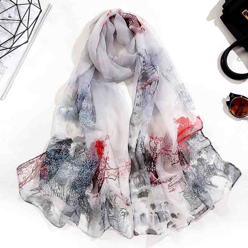 Spring Summer Autumn Women's Thin Silk Scarves Simulation Silk Wild Georgette Gradient Sunscreen Printing Multicolor Scarf A51