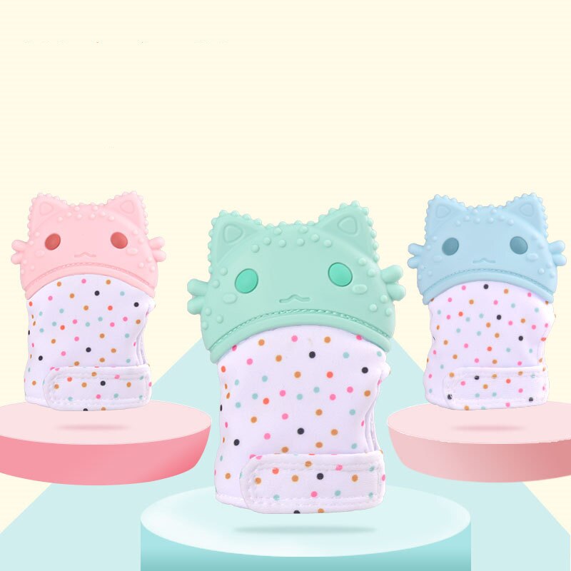 Baby Siliconen Wanten Tandjes Mitten Handschoen Geluid Anti-bite Bijtring Peuter Chewable Verpleging Wanten Bijtring Duim Speelgoed