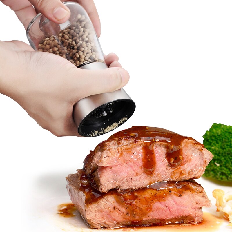 Konco 2 st saltpepparkvarnshakers, pepparkryddkvarnar i rostfritt stål med justerbar keramik med glaskropp