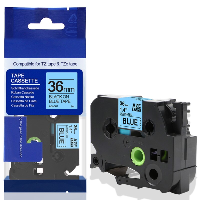 Labelife TZe-261-Cinta para etiquetas laminada, 36mm, Compatible con Brother p-touch, 1-1/2 ", TZ-261, TZe261, TZ261: Black on Blue