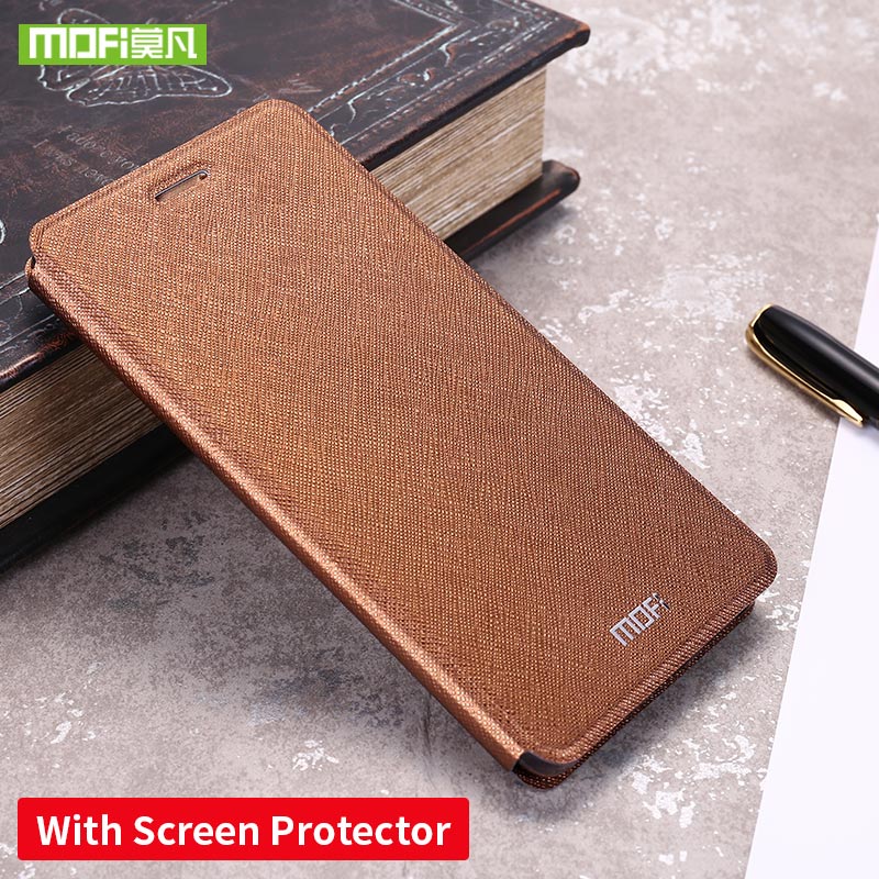 For Xiaomi Redmi Note 8 8T Case Silicon Cover Flip Leather Mofi For Xiaomi Redmi Note 8 8T Pro global version 360 shockproof: For Redmi Note 8T / coffee With Glass