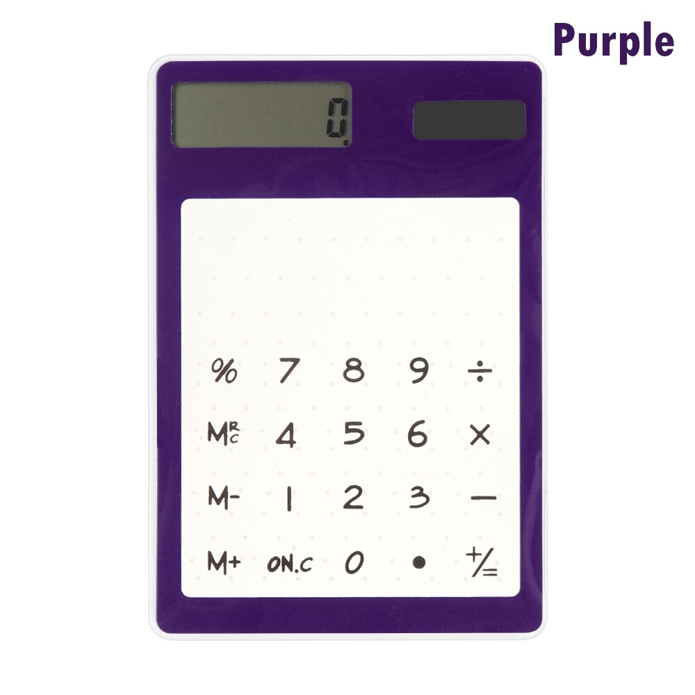 LCD 8 Digit Transparent Solar Calculator Ultra-thin Touch Screen Solar Computer Solar Mini Calculator Office Supplies: Purple 