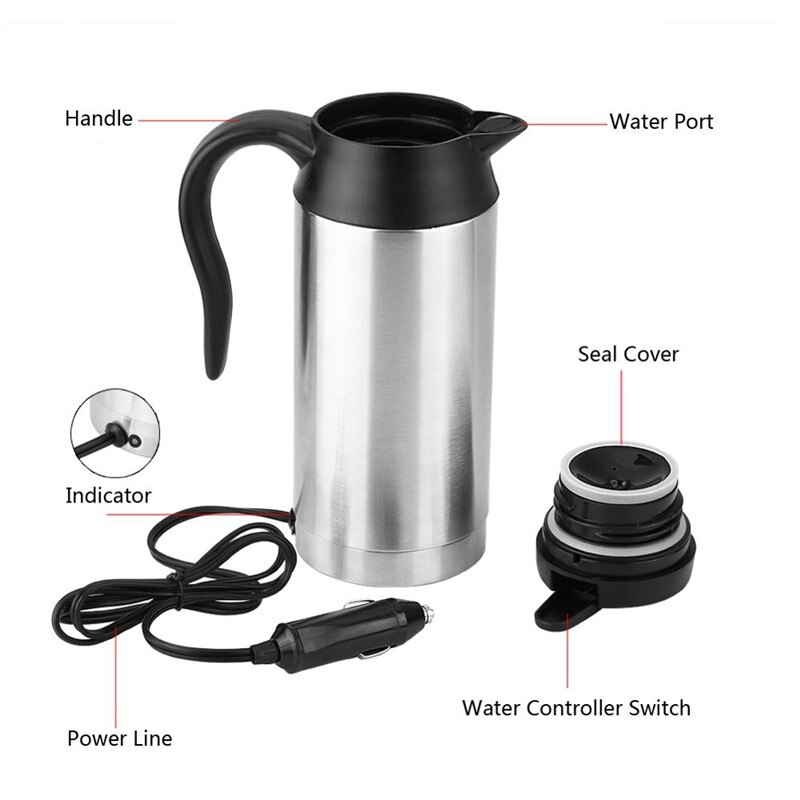 Car Electric Kettle 750ml 12V/24V Car Stainless St... – Grandado