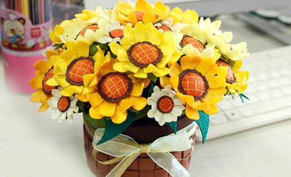 Fieltro Diy brillante girasol flor ramo Kit de fieltro de tela no tejida de costura DIY conjunto fieltro Material para manualidades