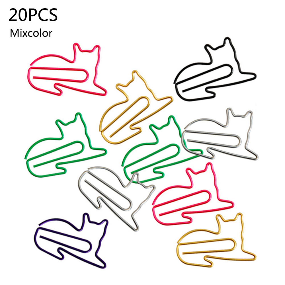 20pcs Cute Cat Shaped Metal Paper Clip Bookmark Planner Memo Clips For Book Stationery School Office Supplies Stationery