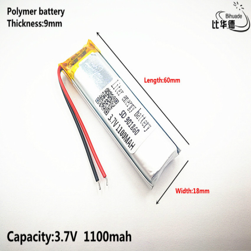 Liter energie batterij Goede Qulity 3.7 V, 1100 mAH, 901860 Polymeer lithium-ion/Li-Ion batterij voor SPEELGOED, POWER BANK, GPS, mp3, mp4