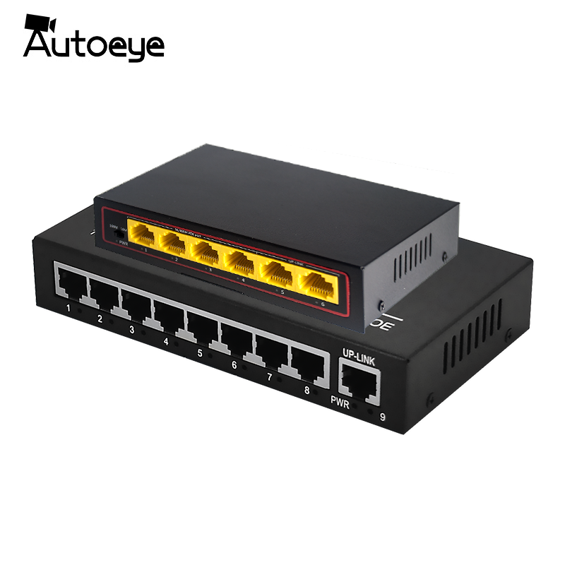 Autoeye 4/8 port 10 / 100m poe switch-kompatible nettverkskameraer ieee 802.3af(15.4w)