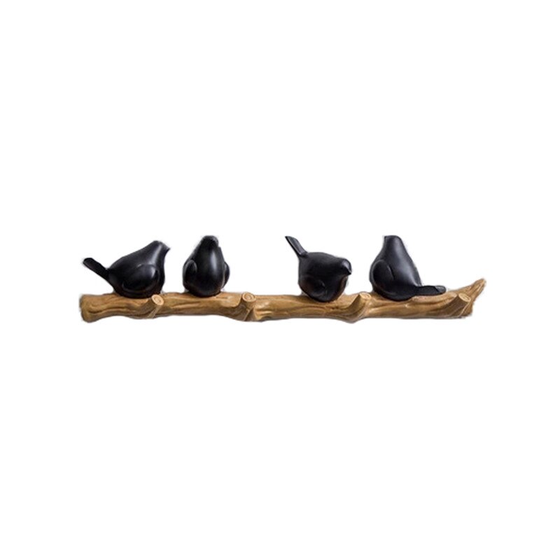 Colgador de pared con pájaros de resina, gancho para colgar llaves, abrigos, toallas, sombreros, bolsos, para sala de estar, cocina, accesorios para el hogar, decoración de paredes: 4 Birds-Black