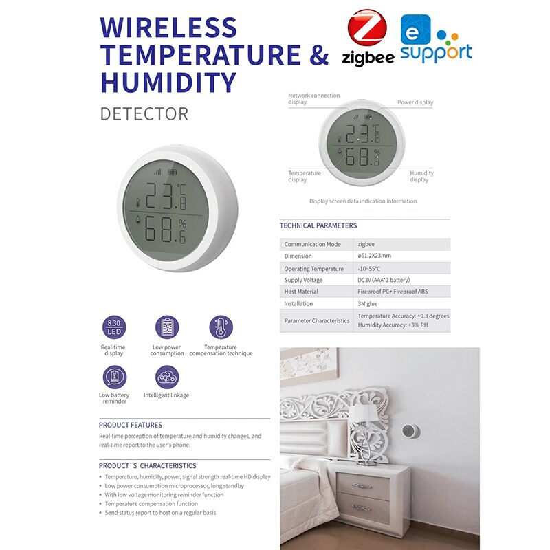 Ewelink ZigBee Smart Home Temperature And Humidity Sensor With LED Screen APP Remote Control Works With Ewelink Zigbee Hub