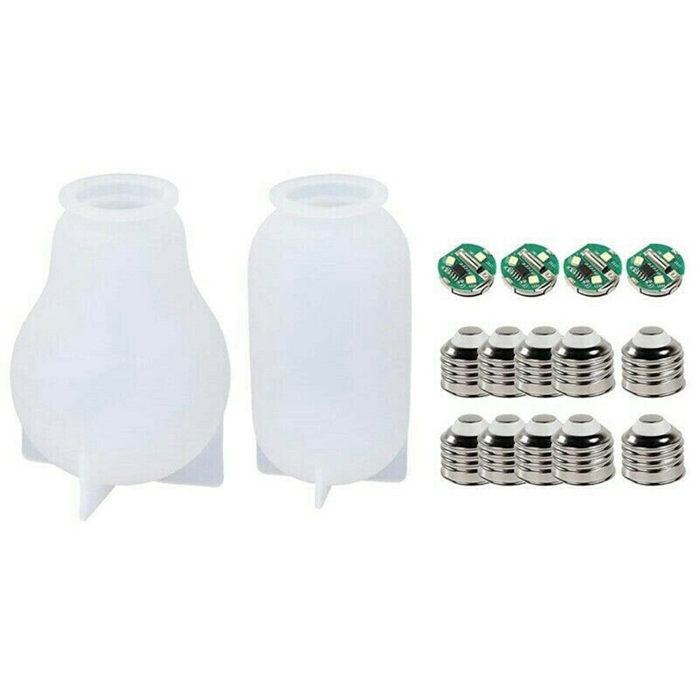 DIY Light Bulb Resin Molds Hand Crafts Tool Bulb Set 2PCS LED Bulb Silicone Molds With 10PCS Caps 4PCS LED Chip Base: Default Title