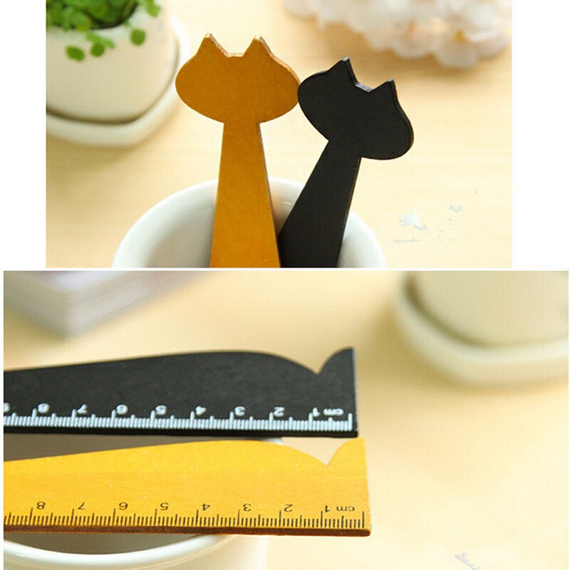 15 Cm Mooie Kat Vorm Heerser Leuke Hout Dier Straight Heersers Voor Kids School Leren Benodigdheden Briefpapier Zwart Geel