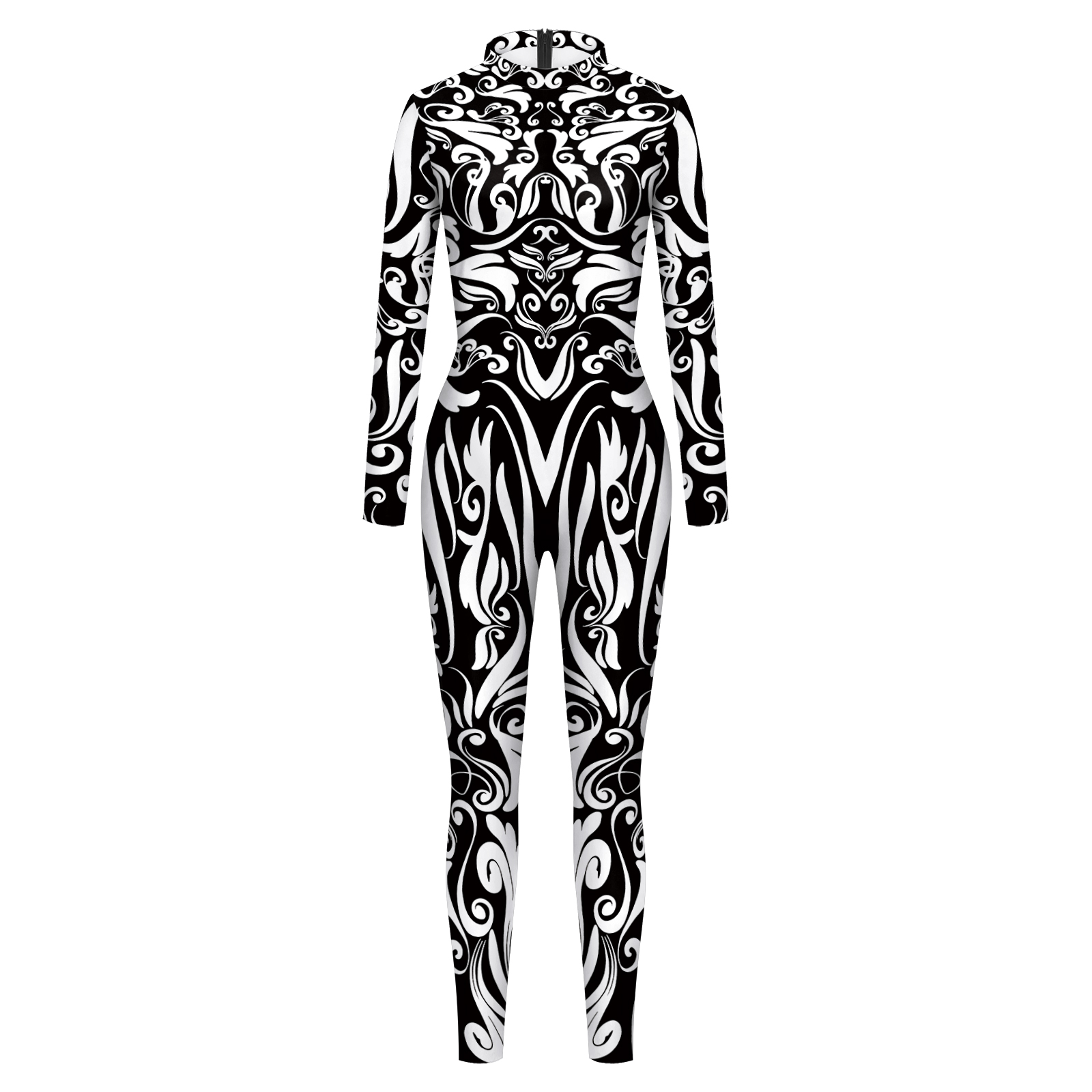 [du er min hemmelighed] halloween sort/hvid sommerfuglelinje cyber sort/hvid mønster bodysuit dame zentai-dragt: S / Brun