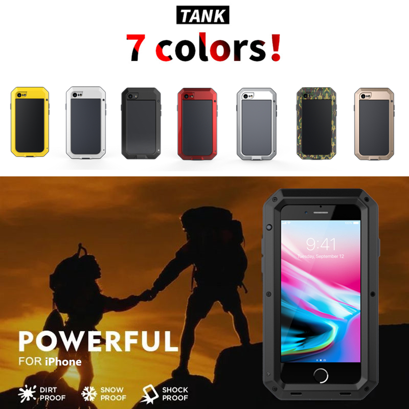 Lyxigt stötsäkert doom armor vattentätt metallfodral till iphone x xr xs max 8 7 6 6s plus 5 5s se 5c skal med skärm och glasfilm