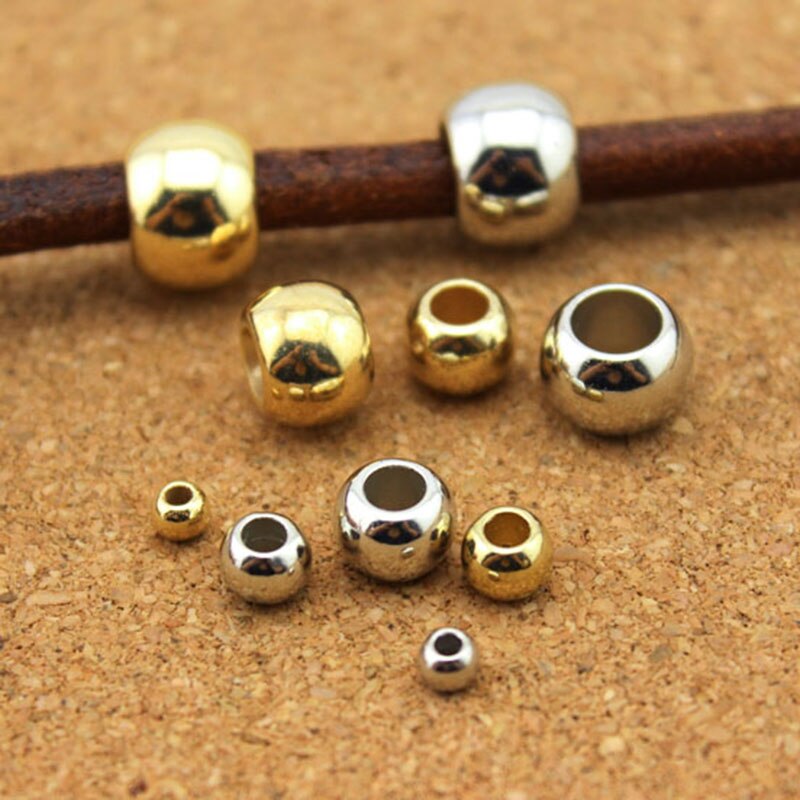 100pcs Dia 4 6 8 10 12mm CCB Round Big Hole Bead Gold Spacer Beads Leather Cords Bracelet Necklace For DIY Jewelry Making