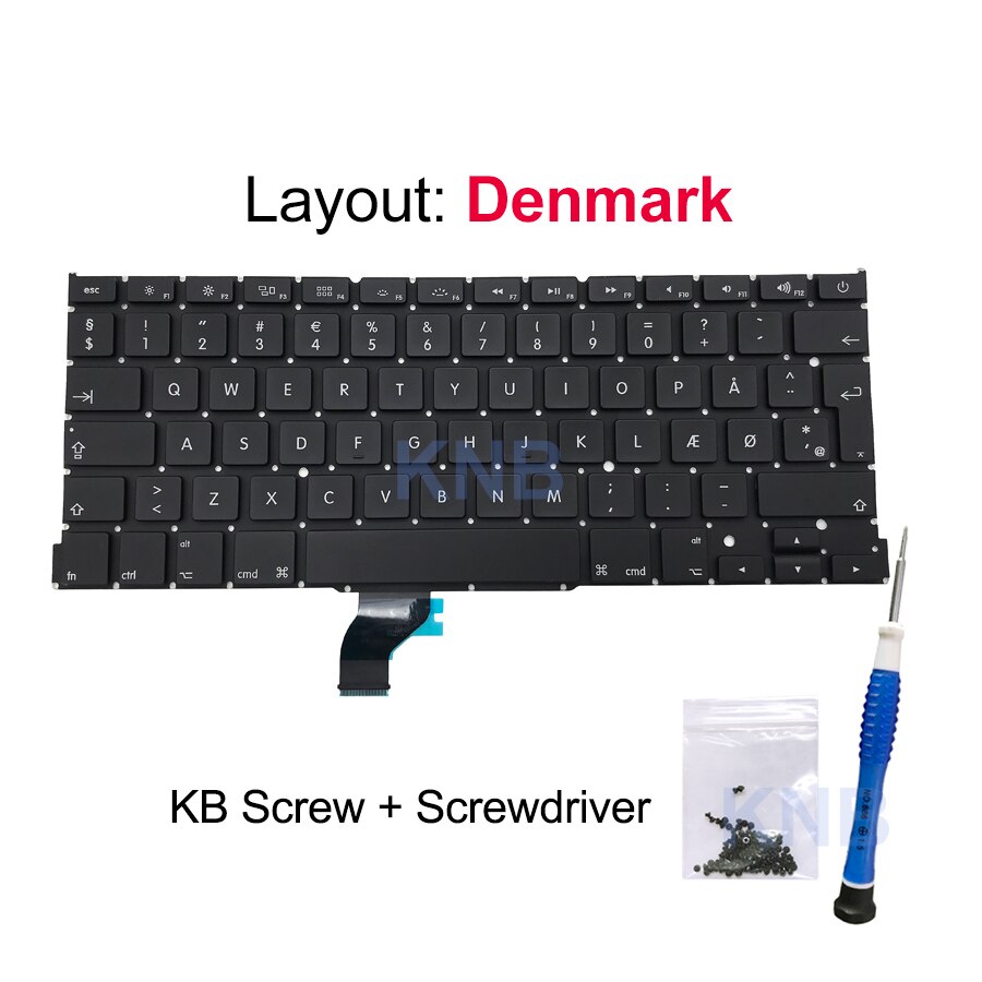 Nowy Laptop A1502 klawiatura US UK hiszpania rosyjski francuski szwajcarski włochy arabski układ dla Macbook Pro Retina 13 &quot;2013 2014 2015: Denmark with Tools