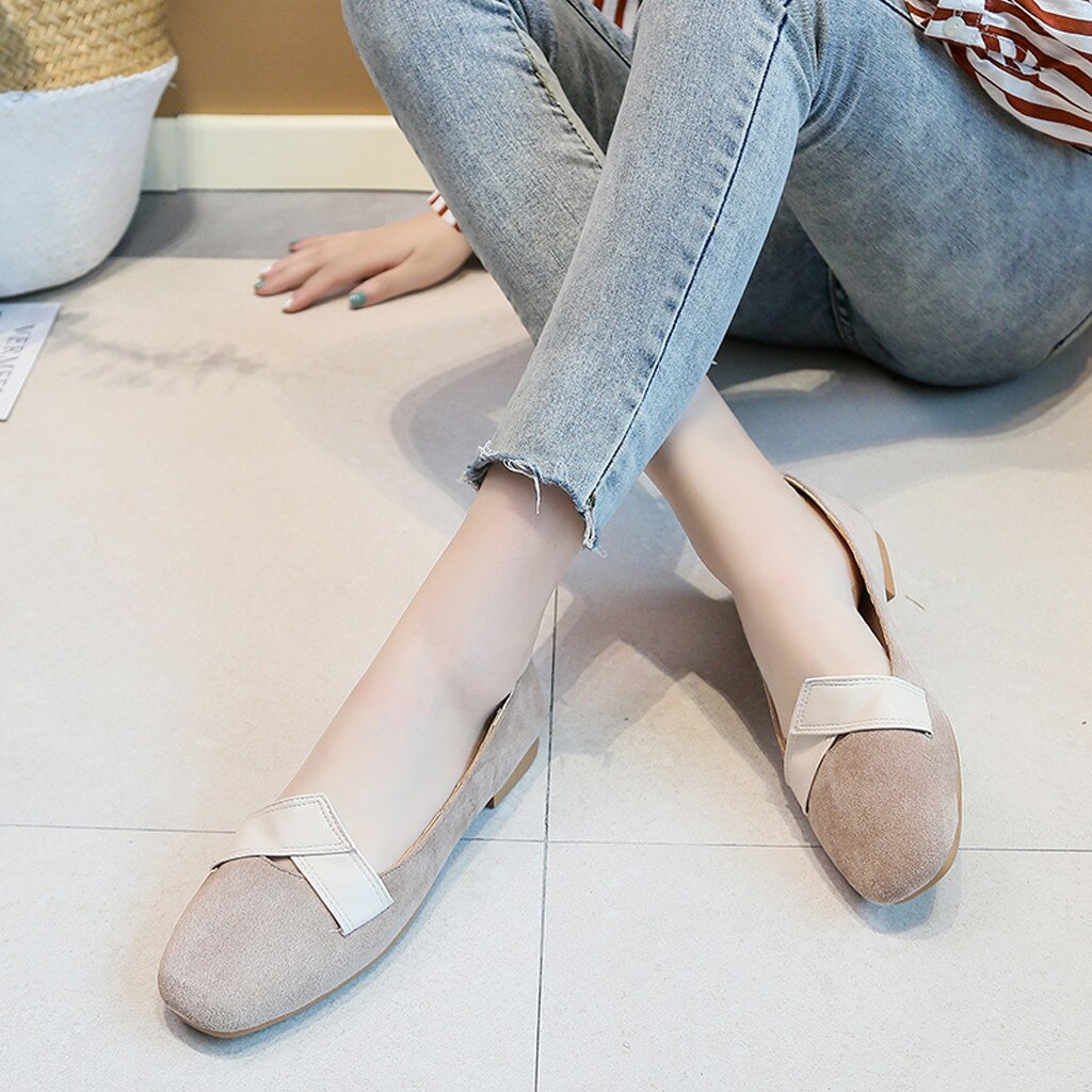 Nice Flat Shoes Women Ethnic Style Flats Female Casual Boat Shoes Slip On Loafers Women Flock Soild Flats