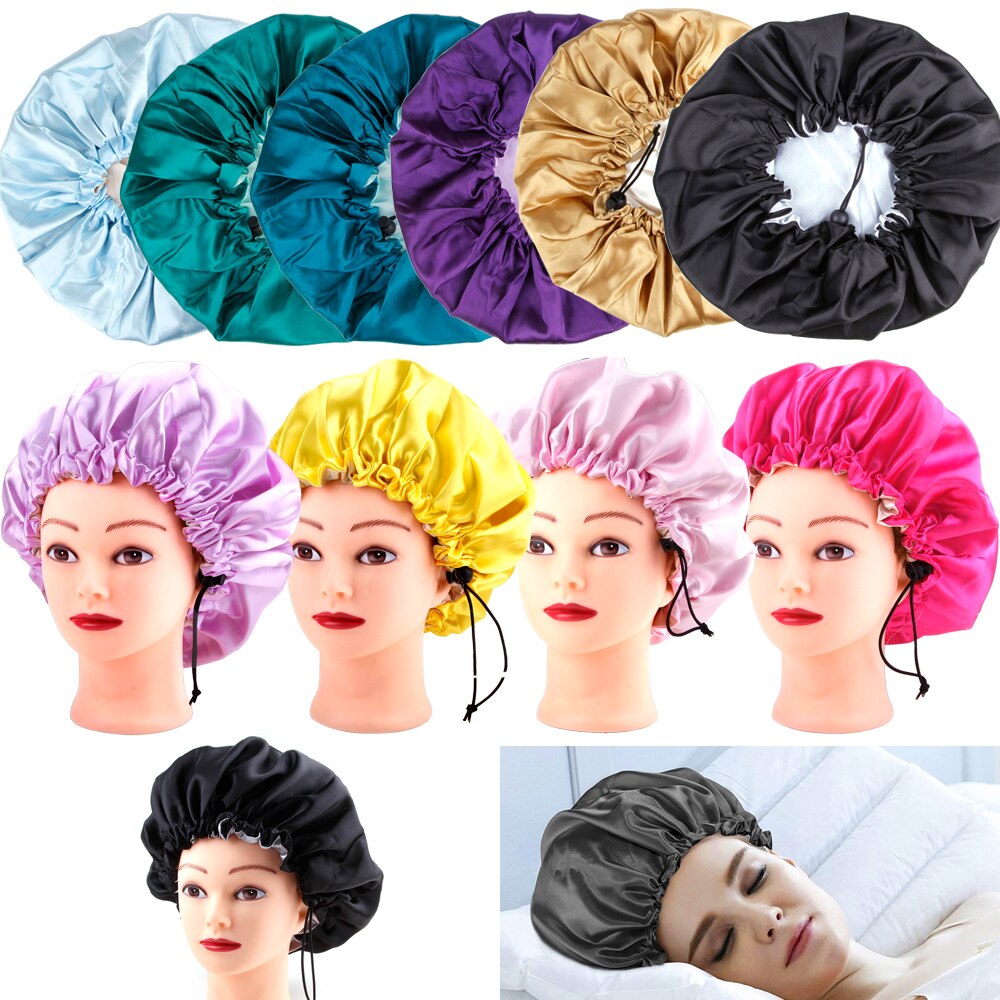 Sateng metode lue vendbar sateng natthette dobbeltlags søvnhette hår caps deksel lue krøllete fjærende hår styling tilbehør