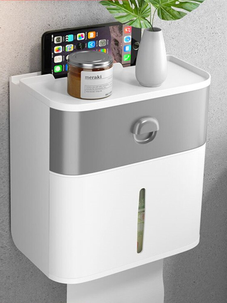 Self-Stick Waterproof Wall Toilet Paper Box Toilet Paper Towel Rack Toilet Household Pumping Free Punch Box Home