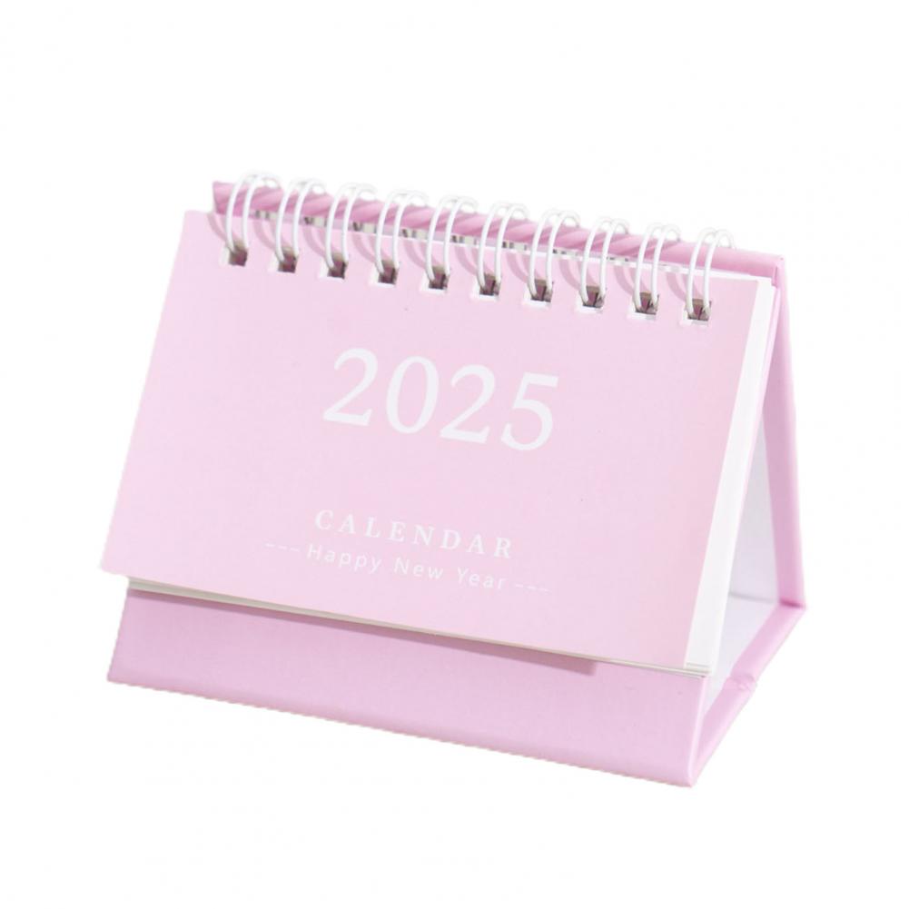 Calendario da tavolo 2025 Calendario da tavolo pieghevole triangolare superiore bobina pianificatore Organizzatore annuale per casa ufficio Regali di Capodanno 2025: Colore rosa