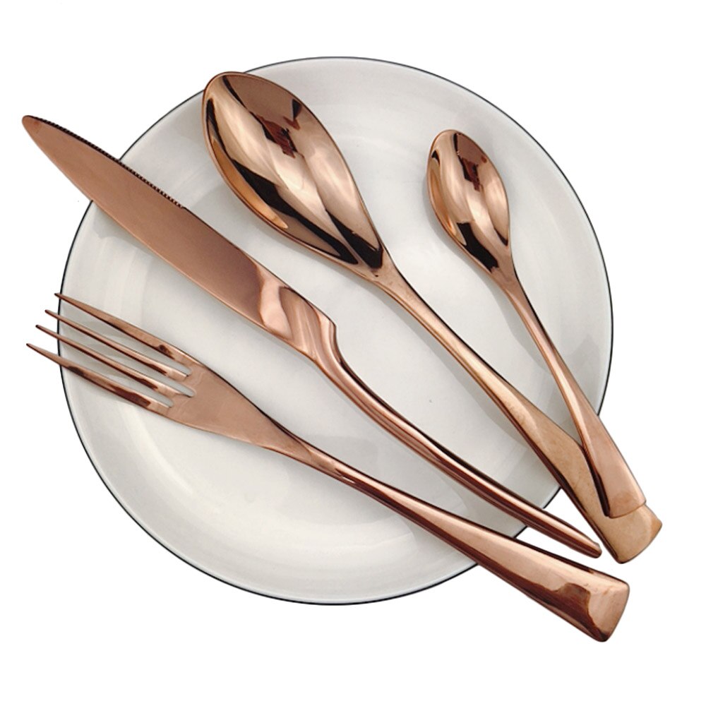 Set  of 4 lyxiga glänsande spegel champagne kniv gaffel sked bestick servis set 304 rostfritt stål bestick silver set: Reste sig