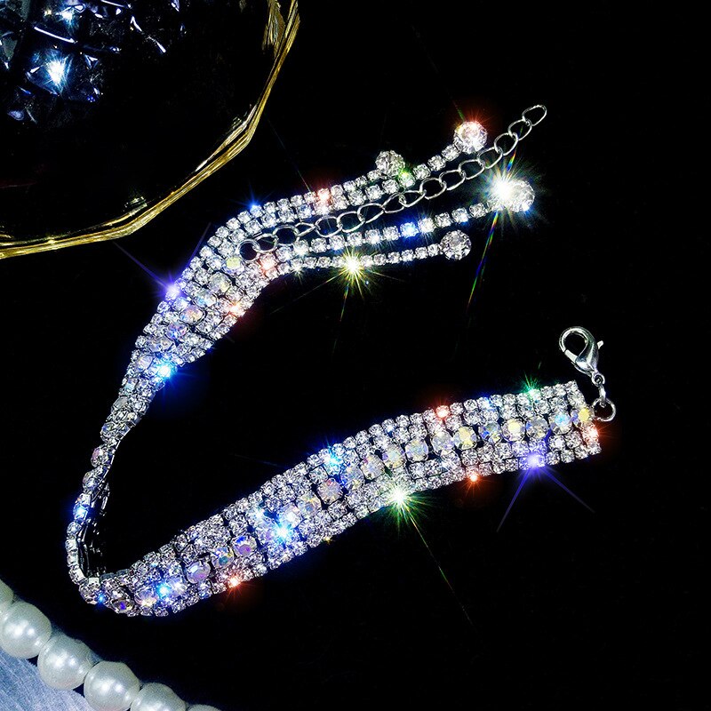 Strass pulseira de casamento da noiva diamante borla pulseiras femininas para as mulheres cor de prata rosa ouro pulseira de pulso presentes jóias: silver