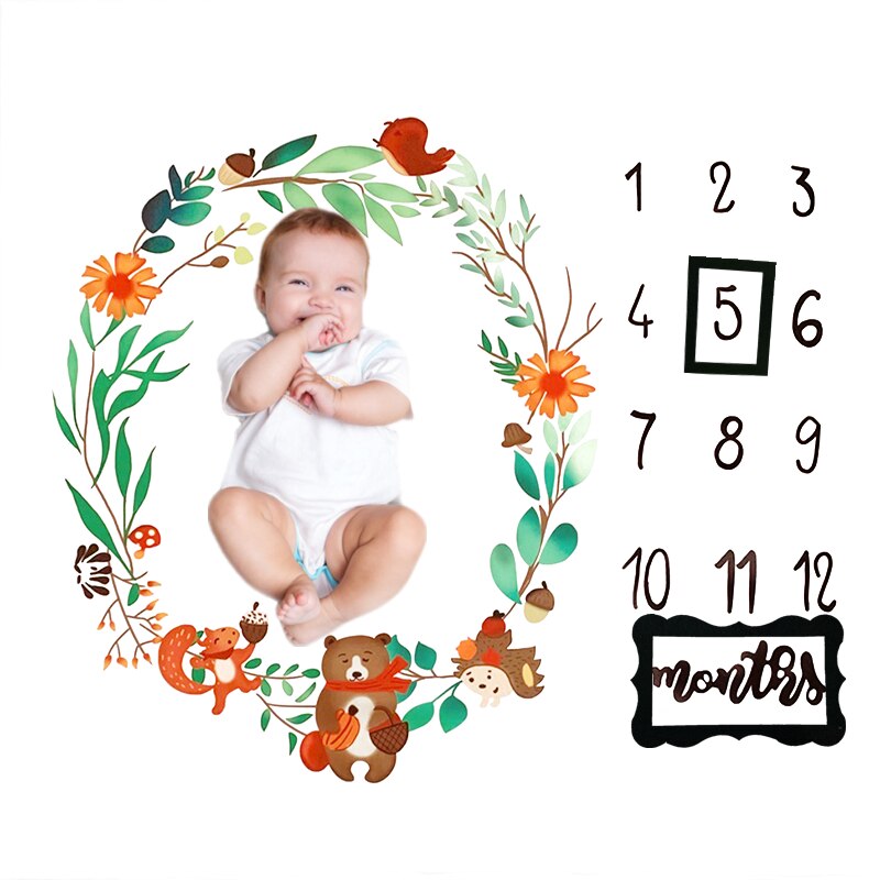 0-12M Newborn Baby Monthly Milestone Blanket Bear Stickers Frames Photo Props Background Diaper Boy Girl Backdrop Accessories