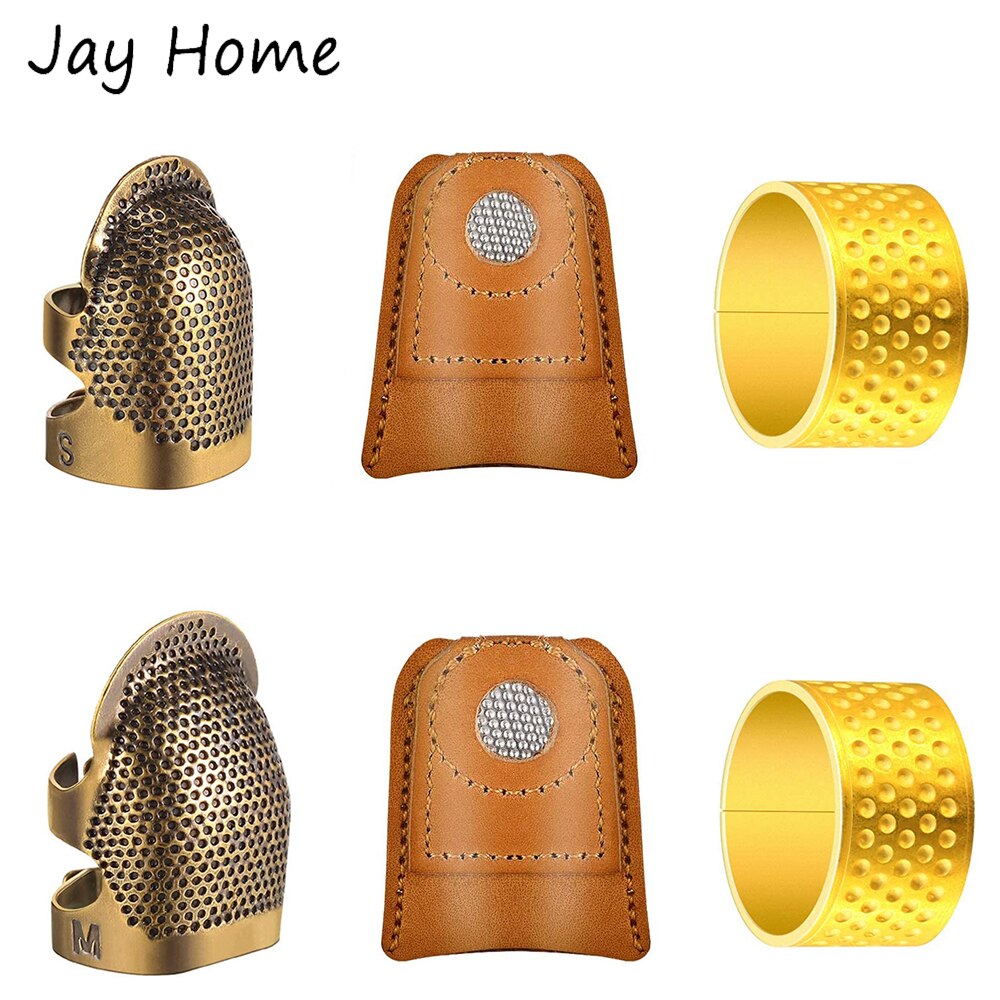 Dedal de costura de cobre, Protector de dedo, anillo de protección, almohadillas de dedo de cuero, para coser a mano, acolchado, 6 uds.: Default Title