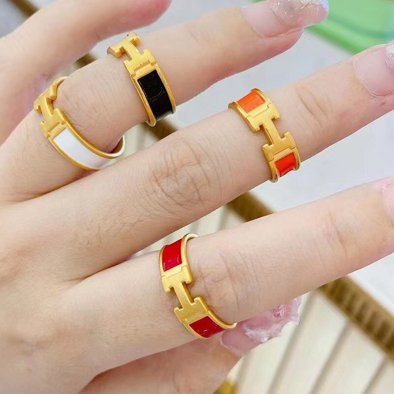 Luxury 6 Colors H Letter Shape Opening Rings for Women Diy Personality Party Wedding Jewelry