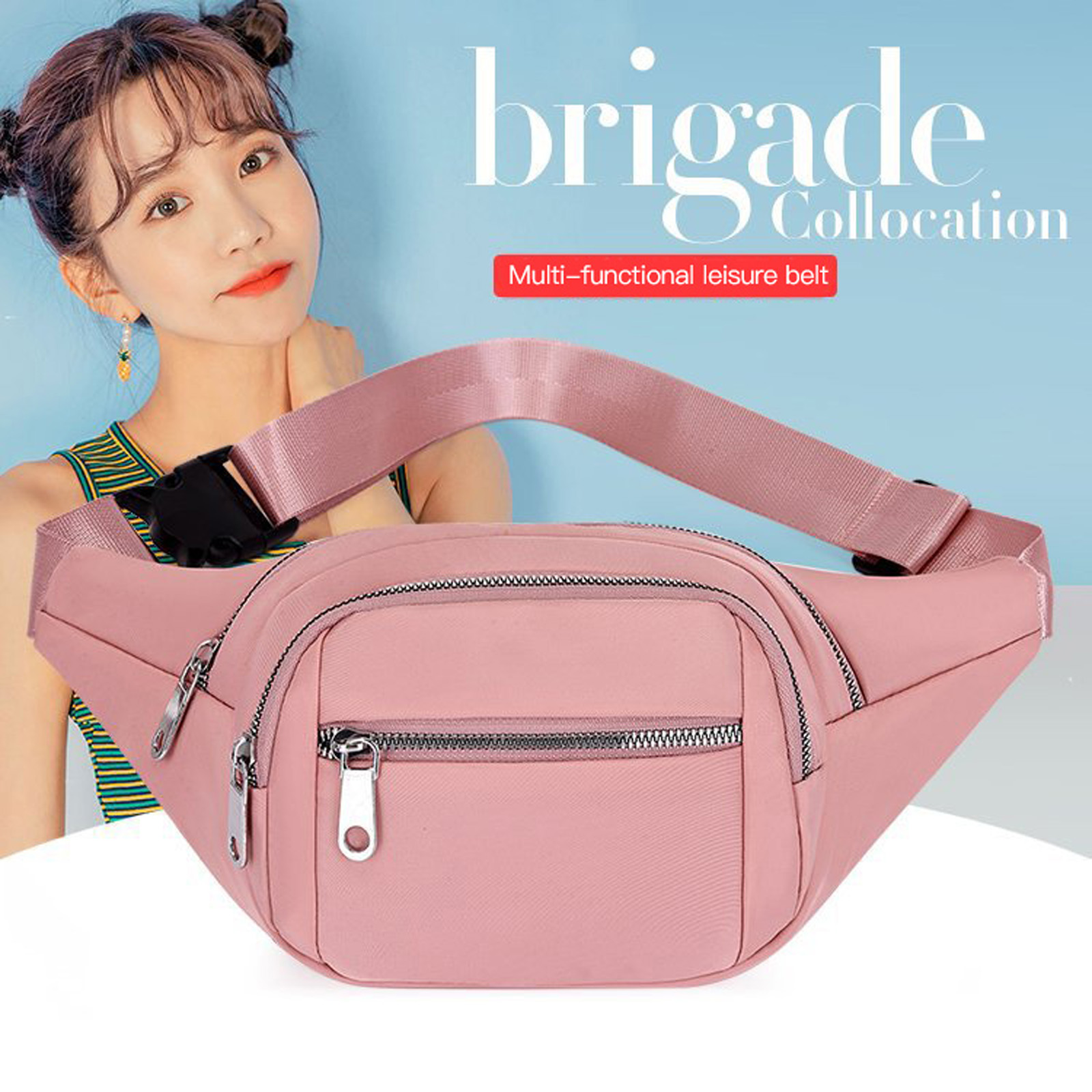 Weibliche Taille Tasche Süssigkeit Farbe Mehrzweck Große Kapazität Brust Pack Multi Reißverschlüsse lässig draussen Fitness Fitnessstudio Pum Tasche