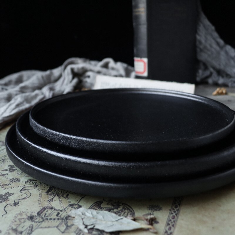 Ceramic tableware, steak plate, fruit plate, iron plate, braised plate, spaghetti, sushi, Western plate, black matte flat plate