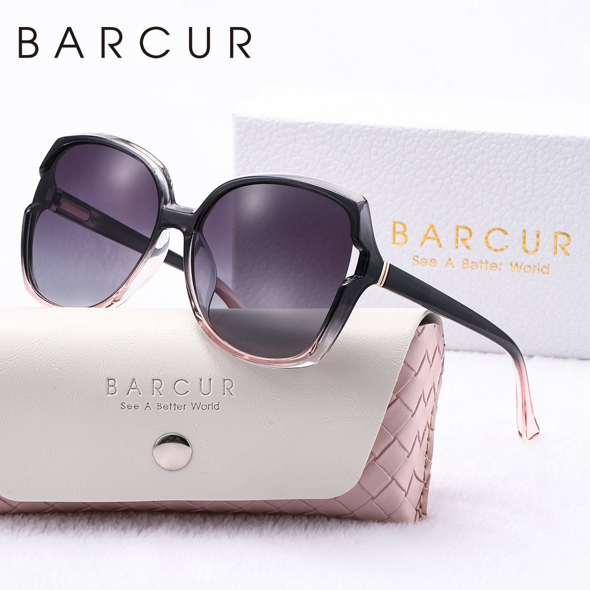 BARCUR mujer gafas de sol colores degradados PC elíptico marco grande UVA/B gafas de sol polarizadas paquete de caja de blanca: Multicolor