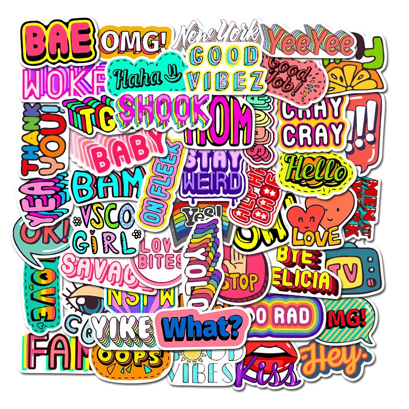 Pegatinas de letras en inglés de dibujos animados, pegatinas de grafiti personalizadas para equipaje y portátil, decoración impermeable, , 10/30/50 Uds.
