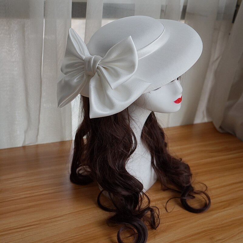 Chapeau à large bord pour femmes, style anglais, pour Banquet, fête de mariage, Vintage, , avec nœud papillon, dôme, collection automne et hiver