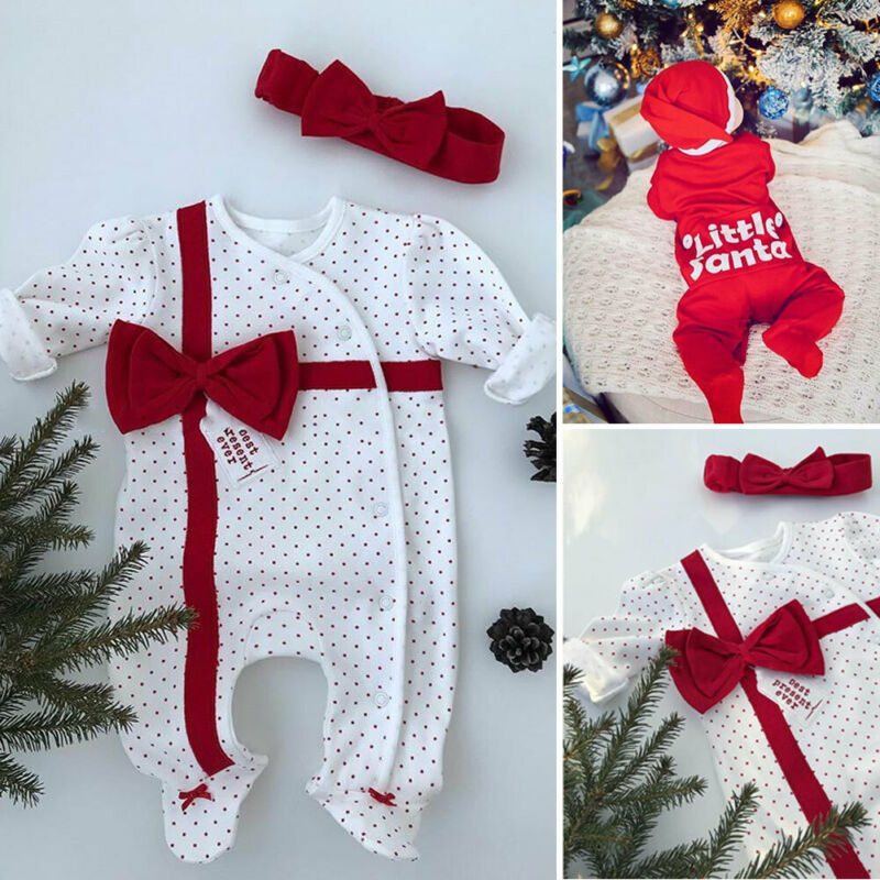 Infant Baby Girl Boy Kids 0-12M Rompers Xmas Christmas Santa Claus Romper Jumpsuits Hat Clothes