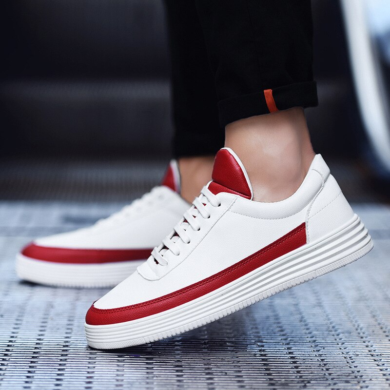 Män sneakers mjukt läder fritidsskor platt märke sneakers herr vita skor svart  ka015