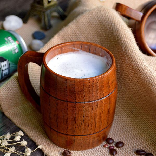 Træ krus træ kaffe øl krus træ kop håndlavet tekop med håndtag til kaffe mælk te drikkevarer, rejse udendørs camping brug