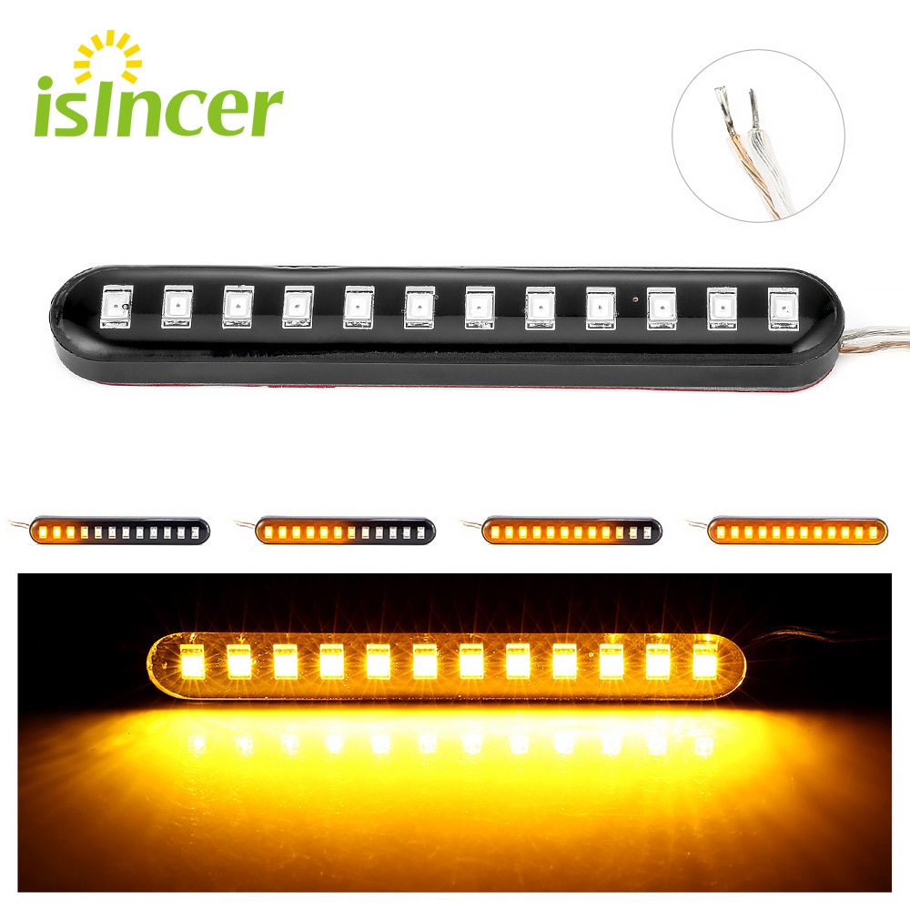 Universal sekventiell flödande 12 led mini strips motorcykel bil led blinkers blinkers blinker ljus gult ljus