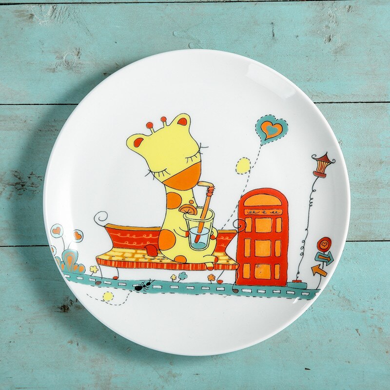 8 inches Ronde Bone China Servies Westerse Voedsel Rundvlees Taart Dessertbord Cartoon Herten Porselein Platte Schotel Platen: 3