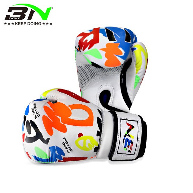 BN nuevos niños Graffiti serie casco boxeo guantes de Kick Boxing niños cabeza guardia Taekwondo niños niñas equipo de entrenamiento: white-Boxing gloves