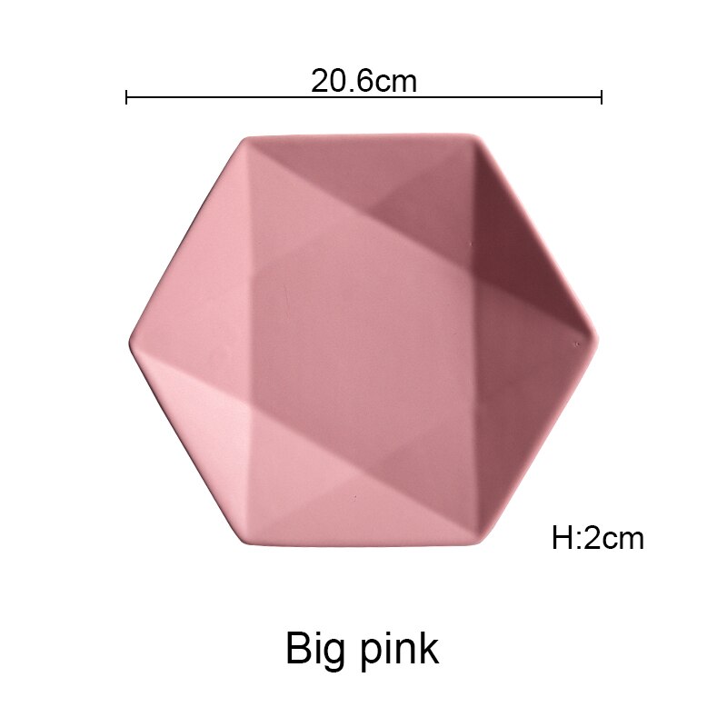 Ceramic Dinner Plates Beef Plate Tableware Hexagonal Matte Dessert Dish Simple and Salad Cutter Dishes Akuhome: medium pink