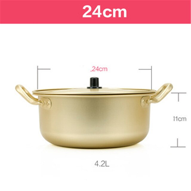 Ramen-olla de cocina de aluminio, tetera dorada con recubrimiento oxidado para Fideos, hacer sopa, huevo, utensilios de cocina de estilo coreano: 24cm