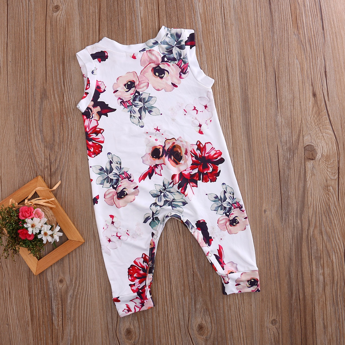 Baby Boy Girl Sleeveless Peony Flower Romper Newborn Floral Cotton O-Neck Rompers Toddler Summer Casual Outfits 0-24Months